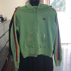 Aviator Nation Women's Velvet Stripe Hoodie - Light green - Size Xs